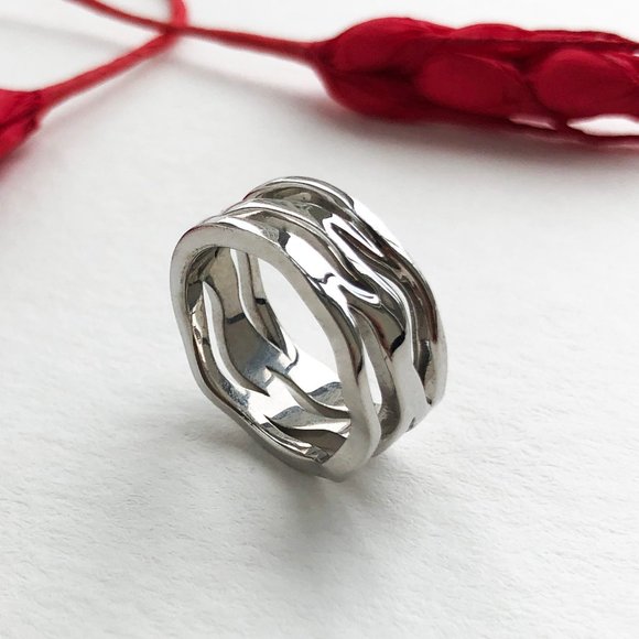 Wide chunky ring 925 sterling silver, multi layer ring - Picture 10 of 12